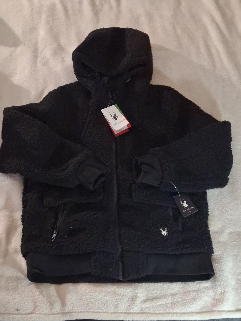 Spyder Black Sherpa Hoodie W/ Spider Emblem Brand New W/ Tags Size Womens Medium